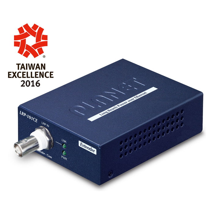 Planet LRP-101C-KIT Transmisor y Receptor Long Reach PoE sobre Coaxial - Kit Extensor, 1000 m, 10/100 Mbps, IEEE 802.3af/at, Plug and Play, Color Azul