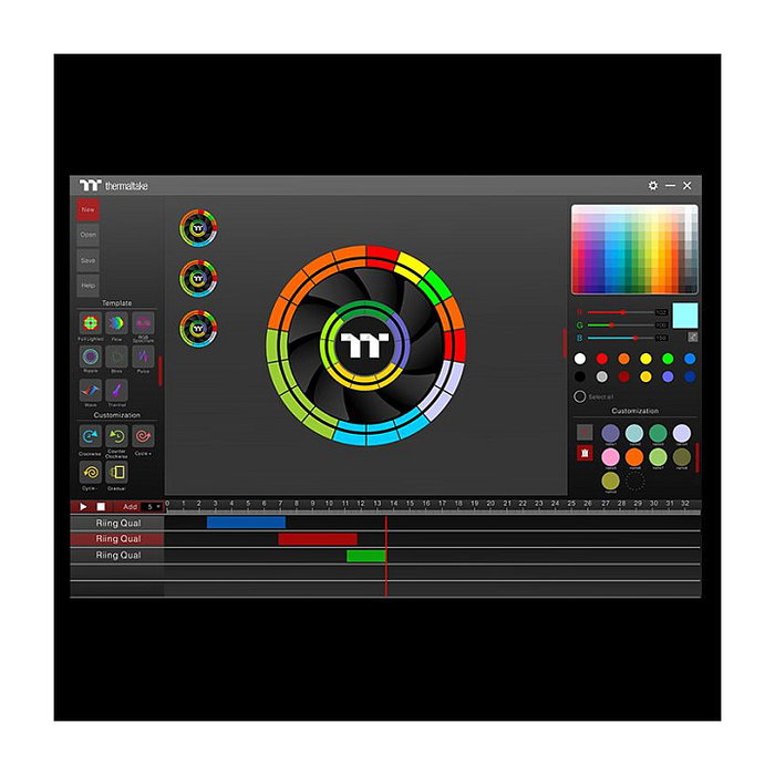 Thermaltake Riing Quad 12 RGB Ventilador, 120mm, Iluminación LED Multi, Negro, Pack de 3