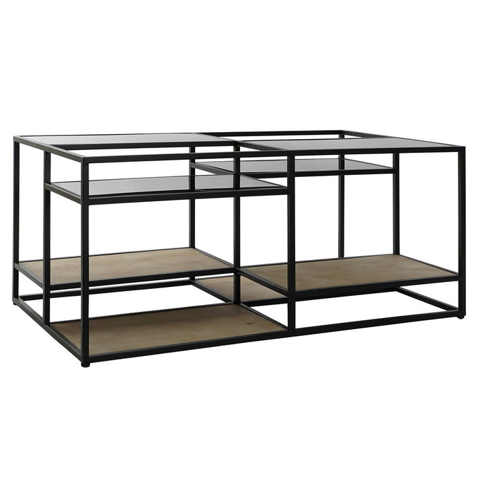 DKD Home Decor Mesa de Centro de Metal, Madera y Espejo en Negro y Natural DKD Home Decor Mesa de Centro de Metal, Madera y Espejo en Negro y Natural