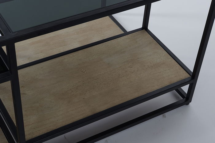 DKD Home Decor Mesa Centro Loft Metal Madera Espejo Negro Natural 120x60x50 cm