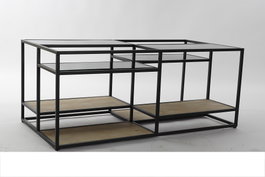 DKD Home Decor Mesa Centro Loft Metal Madera Espejo Negro Natural 120x60x50 cm