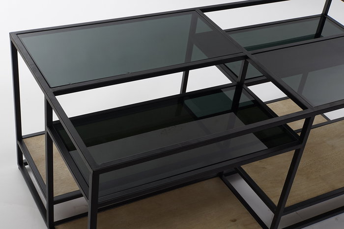 DKD Home Decor Mesa Centro Loft Metal Madera Espejo Negro Natural 120x60x50 cm