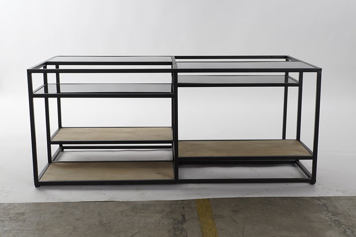 DKD Home Decor Mesa Centro Loft Metal Madera Espejo Negro Natural 120x60x50 cm