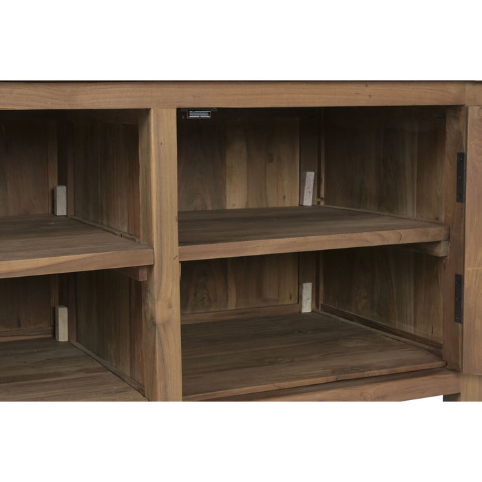 DKD Home Decor Mueble TV Teca Reciclada y Ratán Marrón