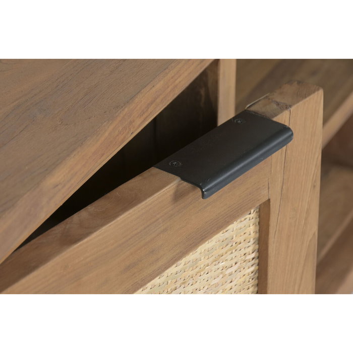 DKD Home Decor Mueble TV Teca Reciclada y Ratán Marrón