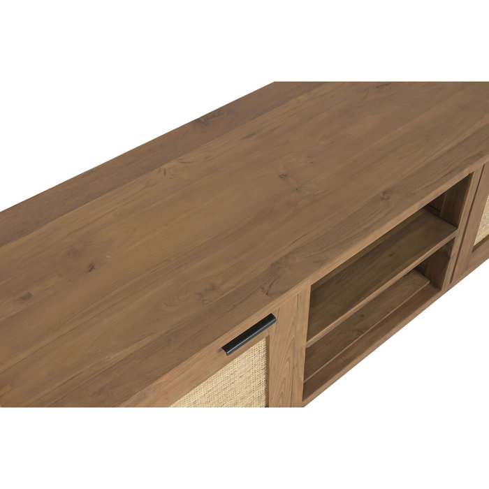 DKD Home Decor Mueble TV Teca Reciclada y Ratán Marrón