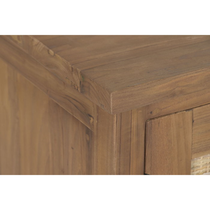 DKD Home Decor Mueble TV Teca Reciclada y Ratán Marrón