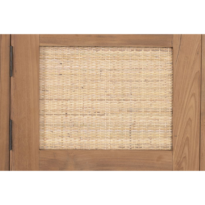 DKD Home Decor Mueble TV Teca Reciclada y Ratán Marrón