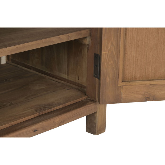 DKD Home Decor Mueble TV Teca Reciclada y Ratán Marrón