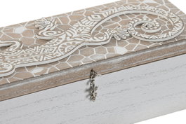 DKD Home Decor Caja Boho Natural Blanco MDF 22 x 8 x 7 cm (4 Unidades)