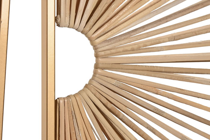 DKD Home Decor Set de 2 Decoracion Pared Natural Dorado Ratán Metal Círculo 2 x 100 x 50 cm