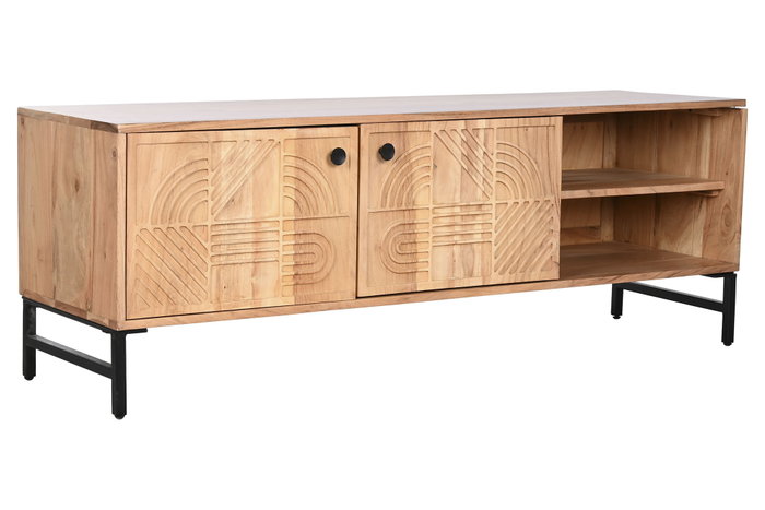 DKD Home Decor Mueble TV Moderno Acacia y Metal Natural y Negro 145 x 40 x 45 cm