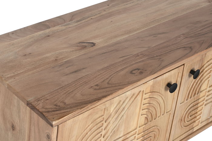 DKD Home Decor Mueble TV Moderno Acacia y Metal Natural y Negro 145 x 40 x 45 cm