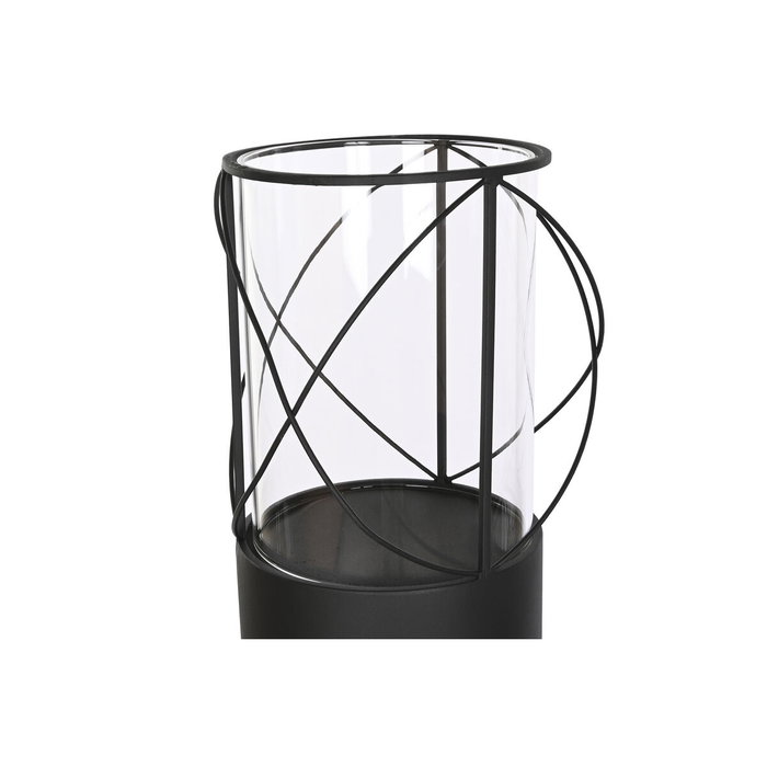 DKD Home Decor Set de 2 Portavelas de Metal y Cristal Negro