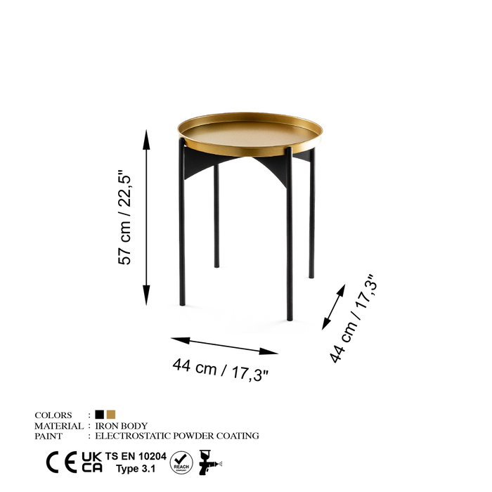 Hanah Home SHB-002 Mesa de Centro 100% Metálica Negro y Dorado