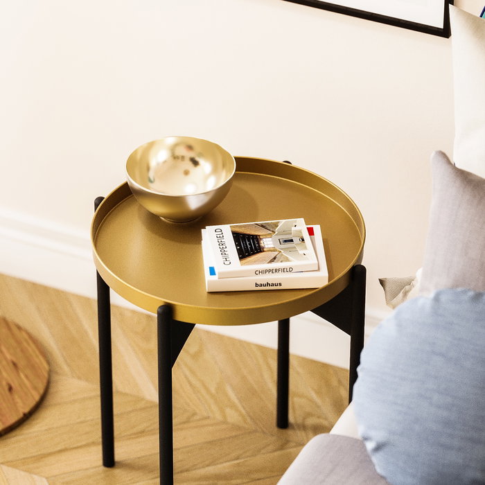 Hanah Home SHB-002 Mesa de Centro 100% Metálica Negro y Dorado