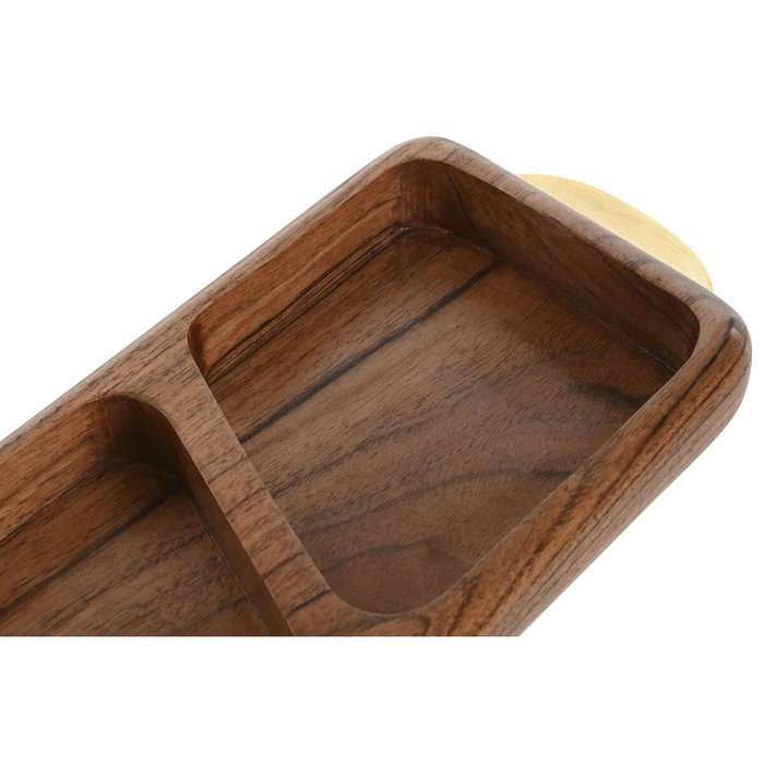 DKD Home Decor Bandeja de Aperitivo de Acacia e Inox Natural y Dorado 45x12,7x4,5 cm