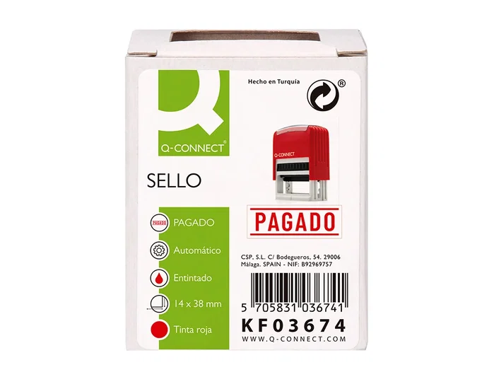Q-connect Sello Entintado Automático Pagado 14x38 mm Color Rojo