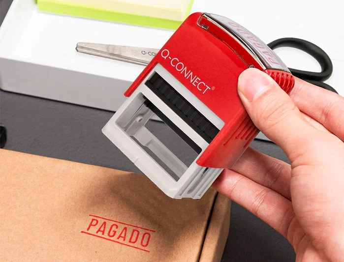 Q-connect Sello Entintado Automático Pagado 14x38 mm Color Rojo