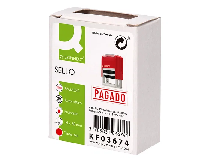 Q-connect Sello Entintado Automático Pagado 14x38 mm Color Rojo