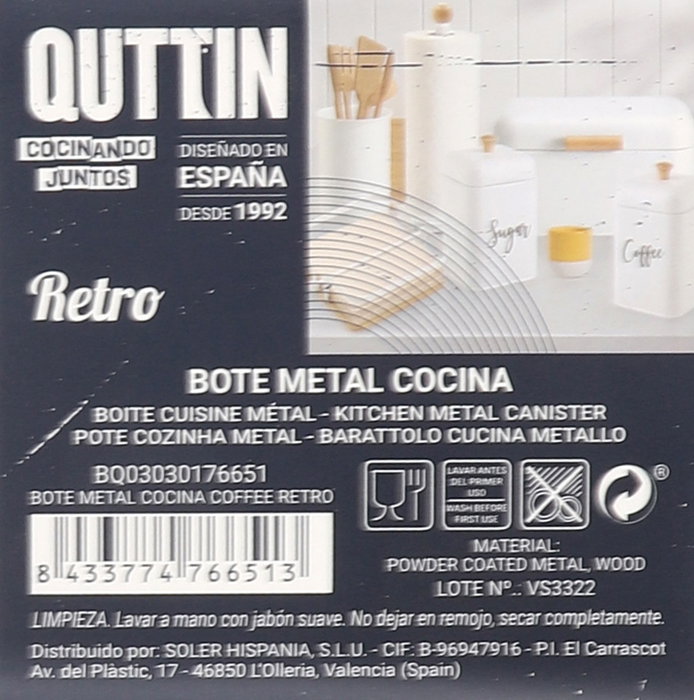 Quttin Bote de Metal para Cocina Estilo Coffee Retro con Medidas 11.2x11.2x13.5 cm (12 Unidades)
