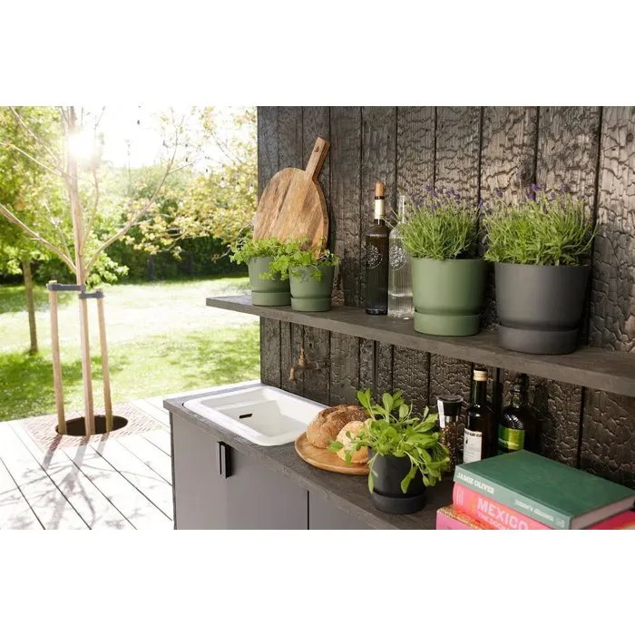 Elho Juego de 2 Maceteros Redondos Greenville Ø14xH13,4 cm y Ø16xH15,3 cm 7 L Negro