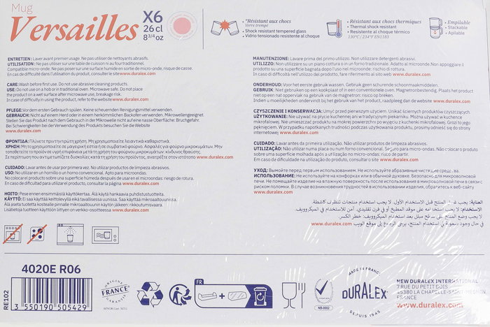 Duralex Mug Apilable 26 cl Rosa "Versailles" (72 Unidades)