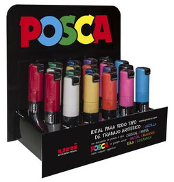 POSCA Marcador PC-8K-20P No Permanente Punta Biselada 8.0 mm Colores Surtidos - Expositor 20U-