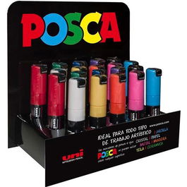POSCA Marcador PC-8K-20P No Permanente Punta Biselada 8.0 mm Colores Surtidos - Expositor 20U-