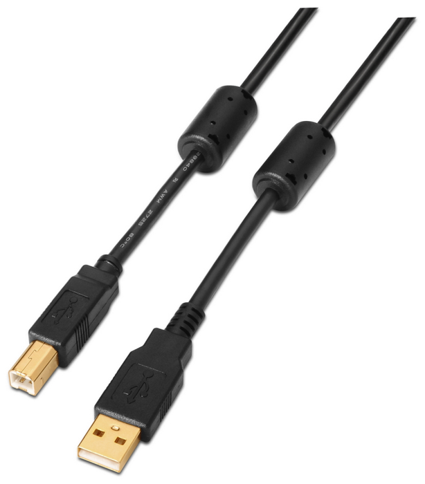 Aisens Cable USB 2.0 para Impresora A101-0010, Tipo A a Tipo B, 3m, Negro