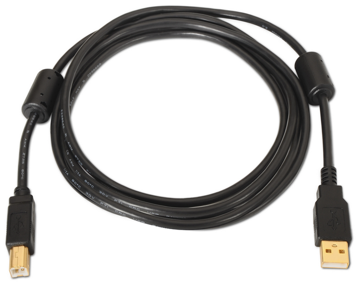 Aisens Cable USB 2.0 para Impresora A101-0010, Tipo A a Tipo B, 3m, Negro