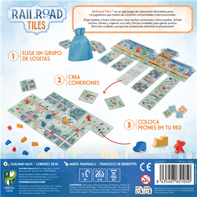 Horrible Guild HG230 - Juego de Mesa Railroad Tiles, de la Colección Railroad Ink, Juego de Colocación de Losetas para 1 a 4 Jugadores, en Español