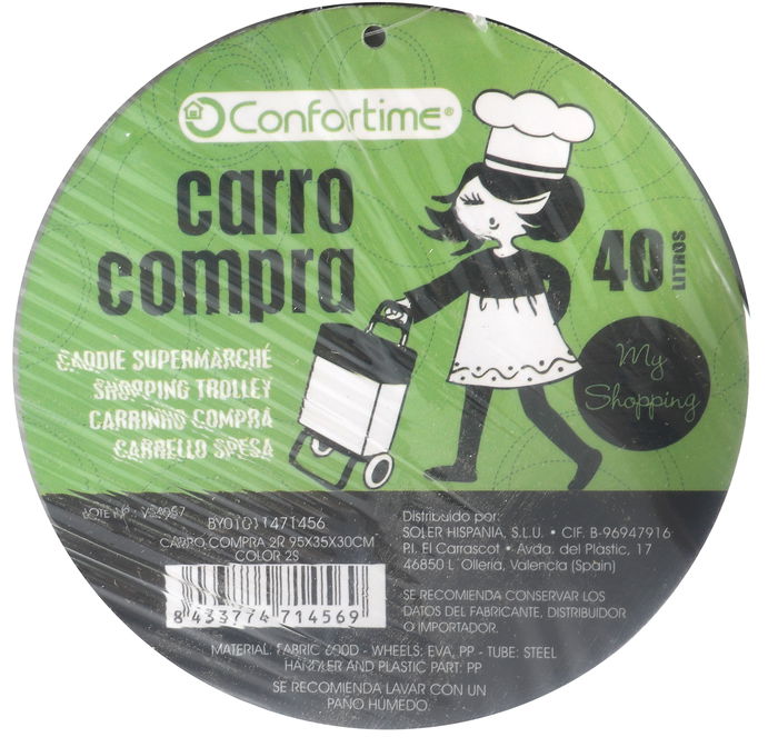 Confortime Carro Compra 2 Ruedas 95 x 35 x 30 cm Color 2S (4 Unidades)