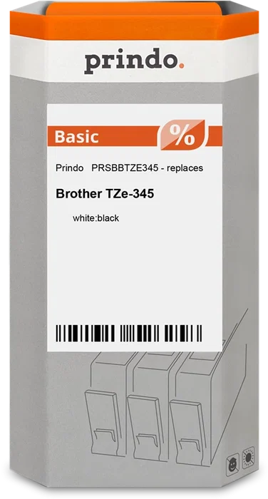 Prindo Cinta mecanográfica Blanco sobre negro PRSBBTZE345 Basic compatible con Brother TZe-345, 18 mm x 8 m, laminado Prindo Cinta mecanográfica Blanco sobre negro PRSBBTZE345 Basic compatible con Brother TZe-345, 18 mm x 8 m, laminado