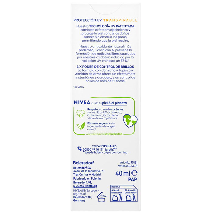 Nivea NIVEA SUN Protección Facial Control de Brillos SPF50+ 40 ml