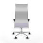 Sillón Albacete con mecanismo Sincro tapizada con Tela color Lila y malla color Blanco. Equipado con Base aluminio, Brazos 1D y Ruedas 65mm nailon