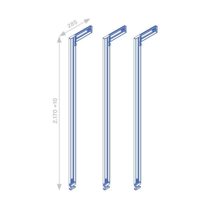 Emuca Lote de 3 estructuras Zero con herrajes y perfiles para montaje al suelo y a pared con nivelador rectangular, Aluminio y Zamak, Negro texturizado