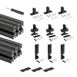 Emuca Lote de 3 estructuras Zero con herrajes y perfiles para montaje al suelo y a pared con nivelador rectangular, Aluminio y Zamak, Negro texturizado