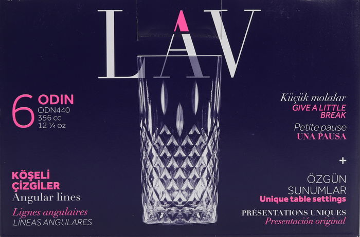 Lav Set de 6 Vasos Odin, 356 ml, Vidrio, Medidas 7.1 x 7.1 x 14.5 cm (4 Cajas)