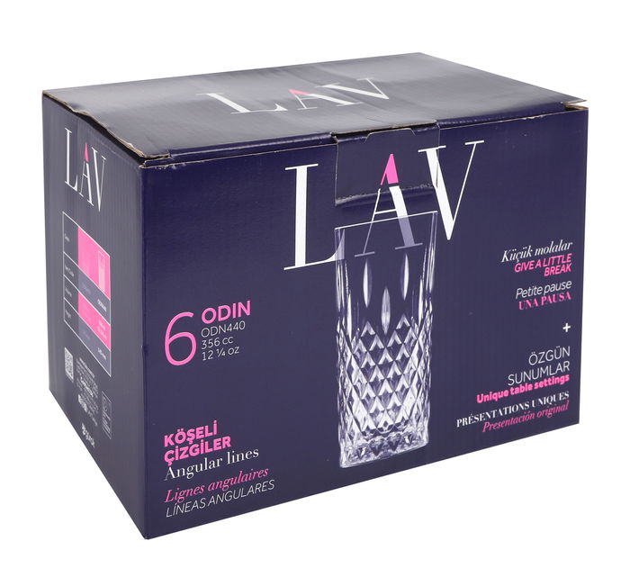 Lav Set de 6 Vasos Odin, 356 ml, Vidrio, Medidas 7.1 x 7.1 x 14.5 cm (4 Cajas)