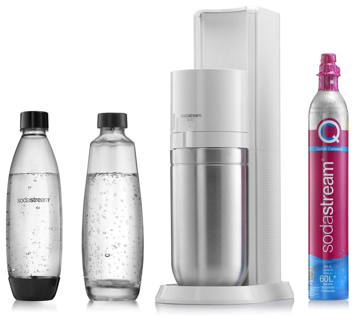 SodaStream Soda Maker DUO Blanco con vaso de vidrio y botella PET