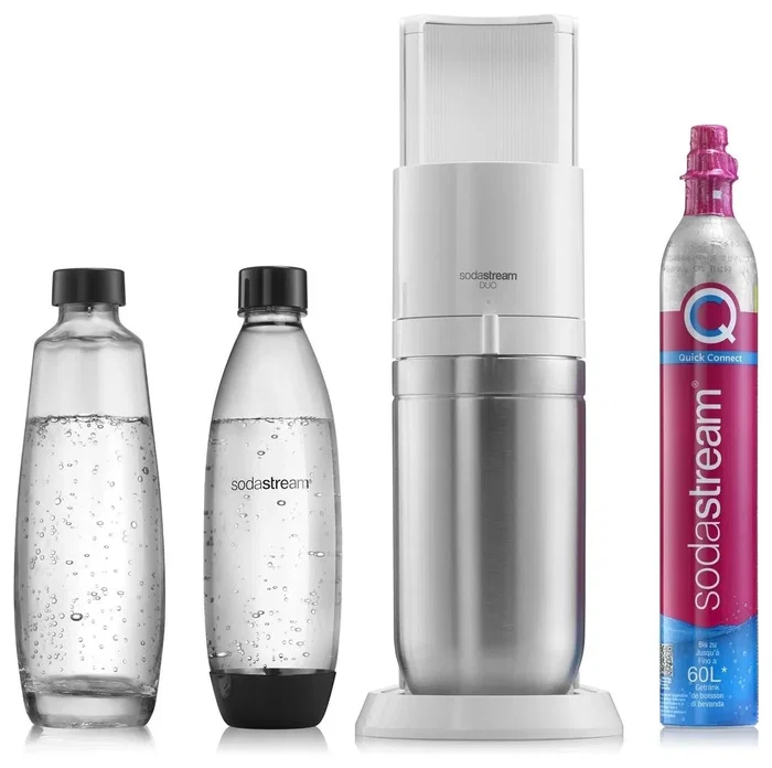 SodaStream Soda Maker DUO Blanco con vaso de vidrio y botella PET
