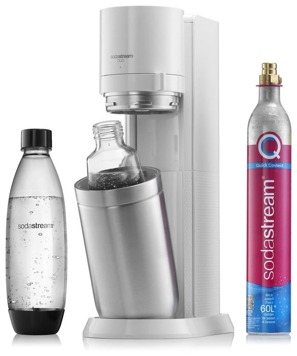 SodaStream Soda Maker DUO Blanco con vaso de vidrio y botella PET