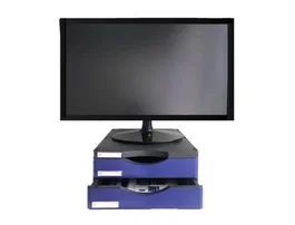 Archivo 2000 Soporte para Monitor Ergosostenible 2 Cajones A4/Folio Poliester 100% Reciclado Negro/Azul 360x300x145 mm