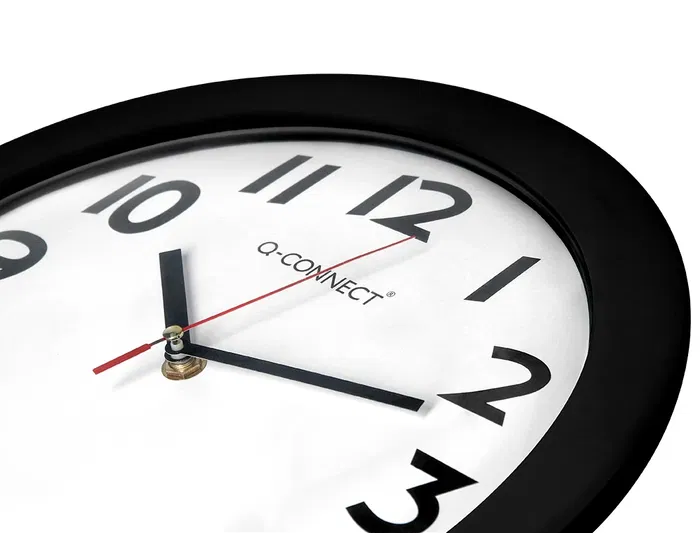 Q-connect Reloj de Pared Redondo 30 cm Marco Negro con Números Grandes Fácil Lectura Plástico Oficina