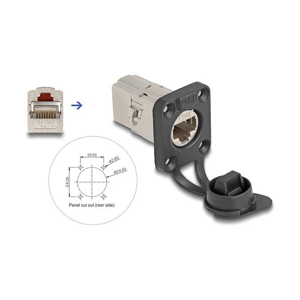 DeLOCK Conector empotrable RJ45 tipo D Cat.6A STP IP66 Plata