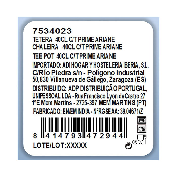 Tetera Porcelana Prime Ariane 40 cL (4 Unidades)