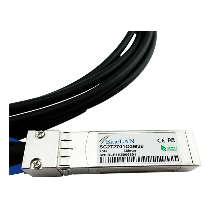 BlueOptics CAB-S-S-25G-1M-BL Cable SFP28 25GBASE-CR 1M Negro y Plata DAC 25 Gbit/s