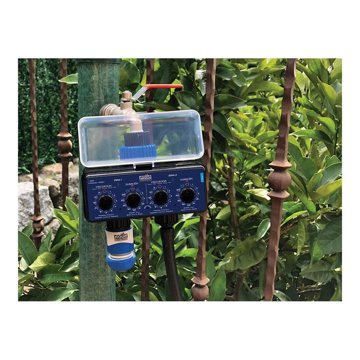 Aqua Control Programador de Grifo Doble Salida C5005, Permite Dos Zonas de Riego con Programación Independiente, Retraso de Tiempo, 1-72h Riego