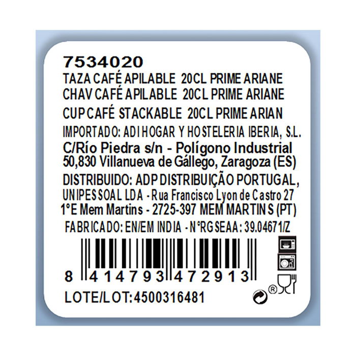 Taza Porcelana Prime Ariane 20 cL